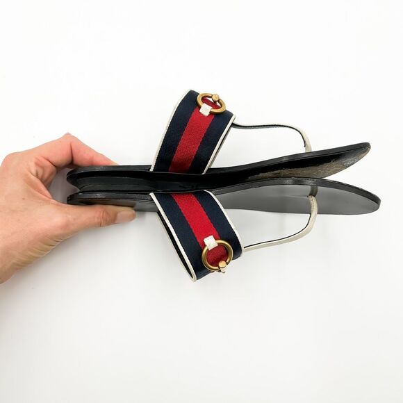 Gucci Horsebit Web Stripe Sandals Flip Flops Flats Slides 37, 7 - Picture 6 of 11